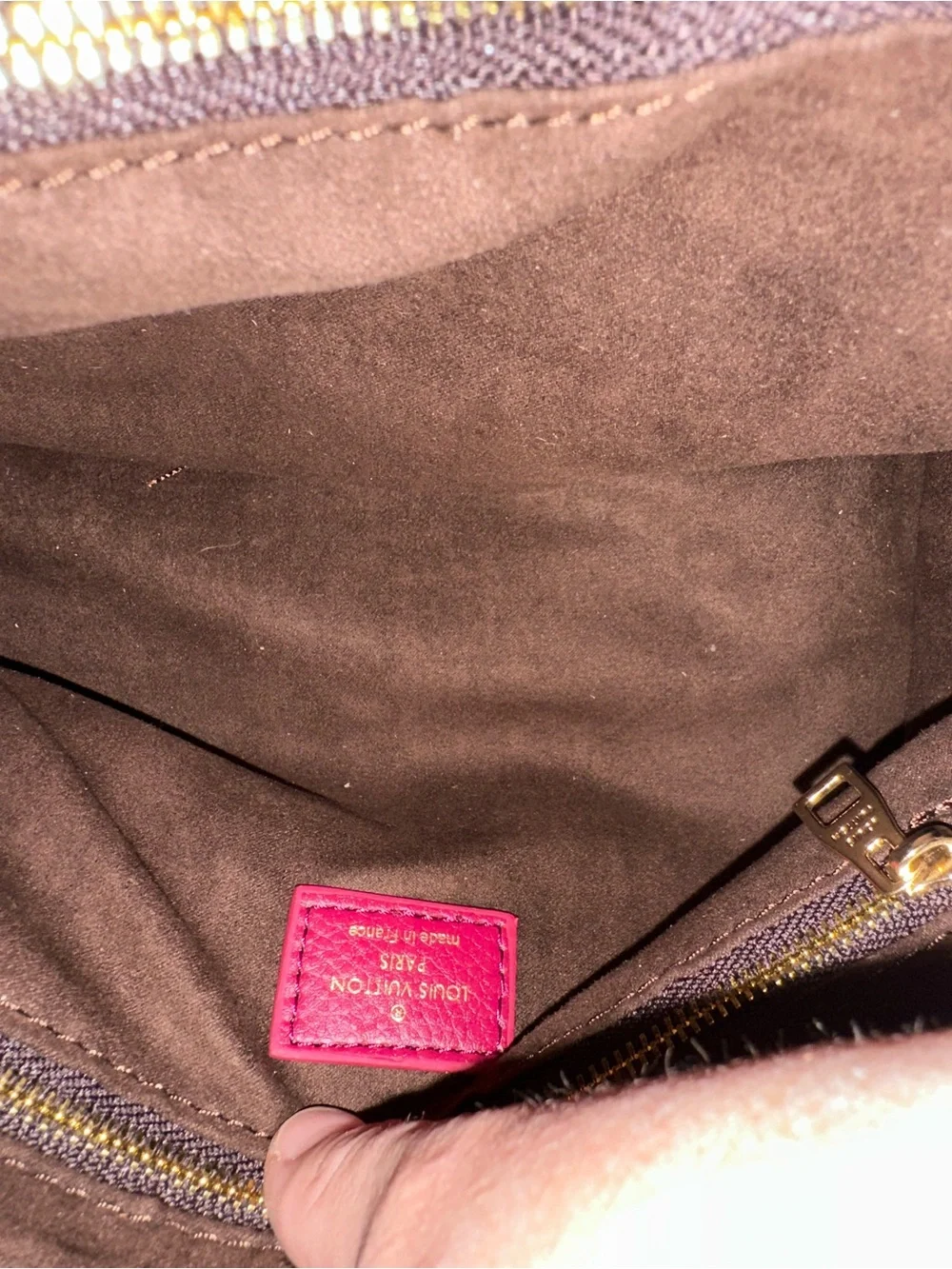 Brown and pink satchel